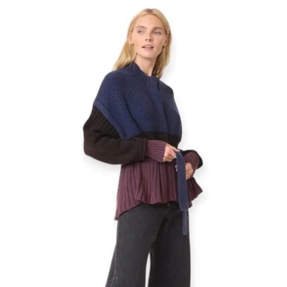 Wildfox Barb Chunky Knit Jacket Colourblock Cardigan with Waist Tie Small - Picture 6 of 16